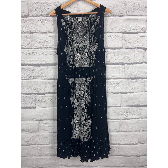 Bila Womens XL Boho Peasant Art Festival Smocked Waist Floral Paisley Tank Dress - Picture 3 of 10